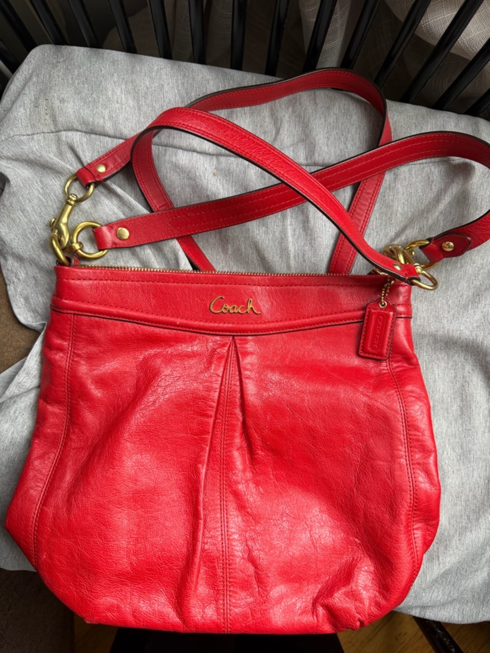 Coach Red Leather Crossbody Shoulder Bag with Gold Hardware